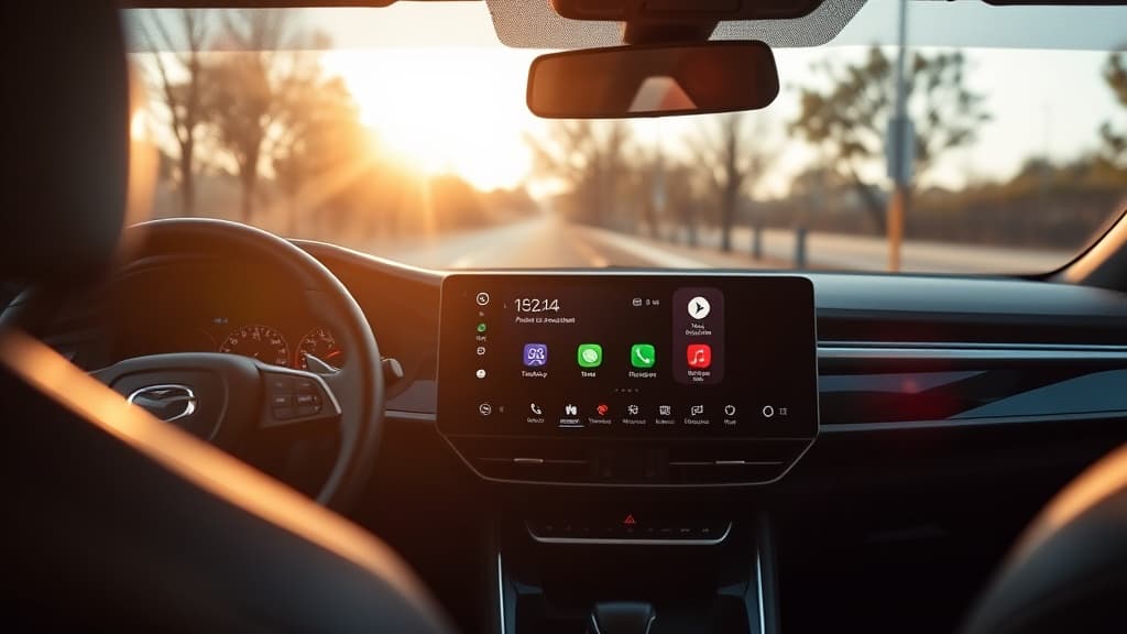 iPhone connected to a car dashboard showing ChatGPT running in Apple CarPlay