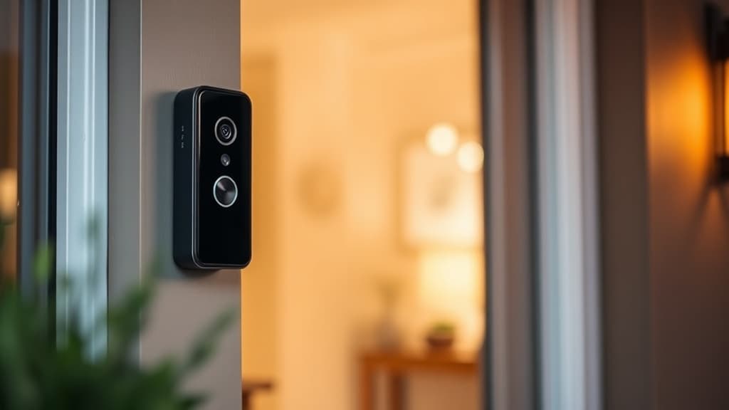 Eufy Video Doorbell S4 installed on a front door frame showing the panoramic camera view