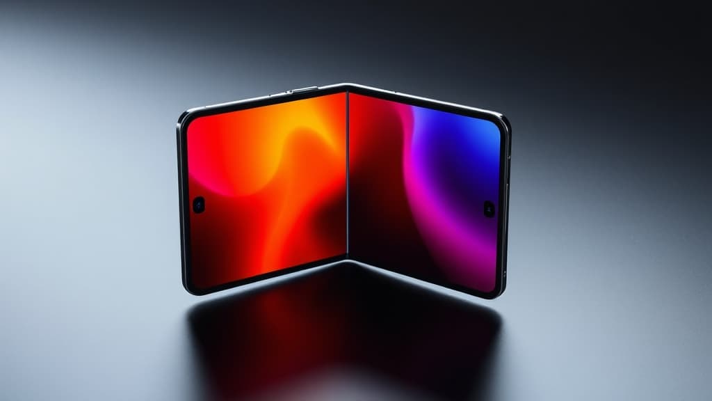 Foldable smartphone with flexible display open in tablet mode