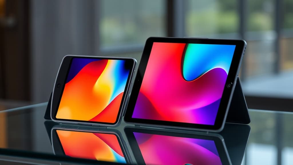 Samsung Galaxy Z TriFold unfolded next to an iPad Mini 7 on a modern desk