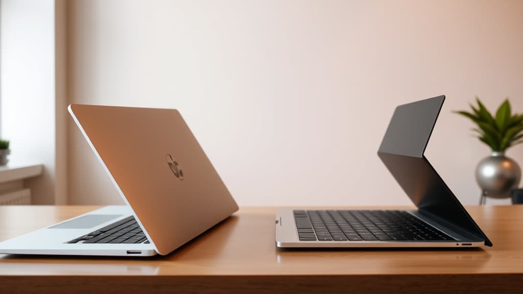 MacBook Air M5 and Dell XPS 14 ultrabooks on a minimalist desk