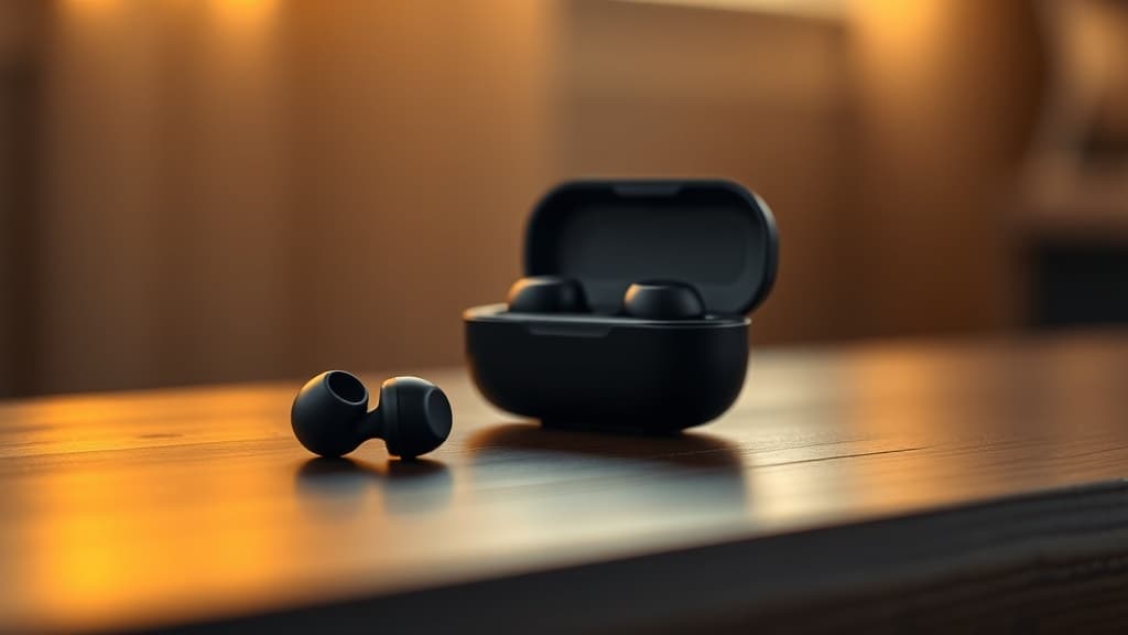 Sony WF-1000XM6 earbuds in black next to their charging case