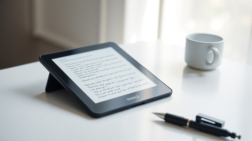 Amazon Kindle Scribe 2025 third generation on a desk with stylus pen